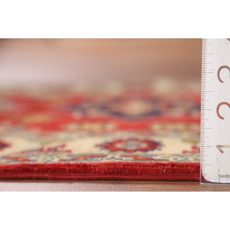 Red Geometric Kazak Oriental Accent Rug Hand-Knotted Wool Carpet - 2'0" x 3'0"