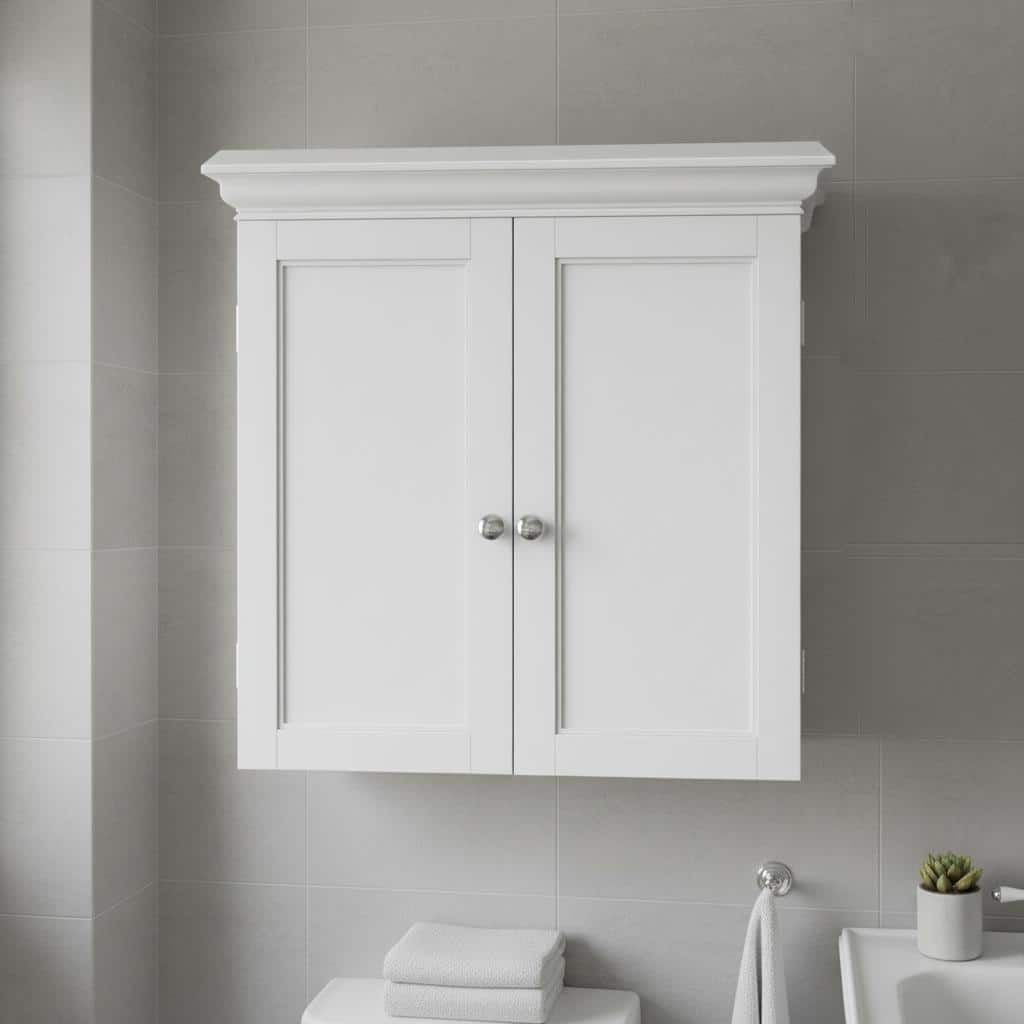 Teamson Home Stratford Removable Wall Cabinet 2 Doors, Adjustable Shelves, Crown Molding, Beveled Inlays for Bathroom Storage