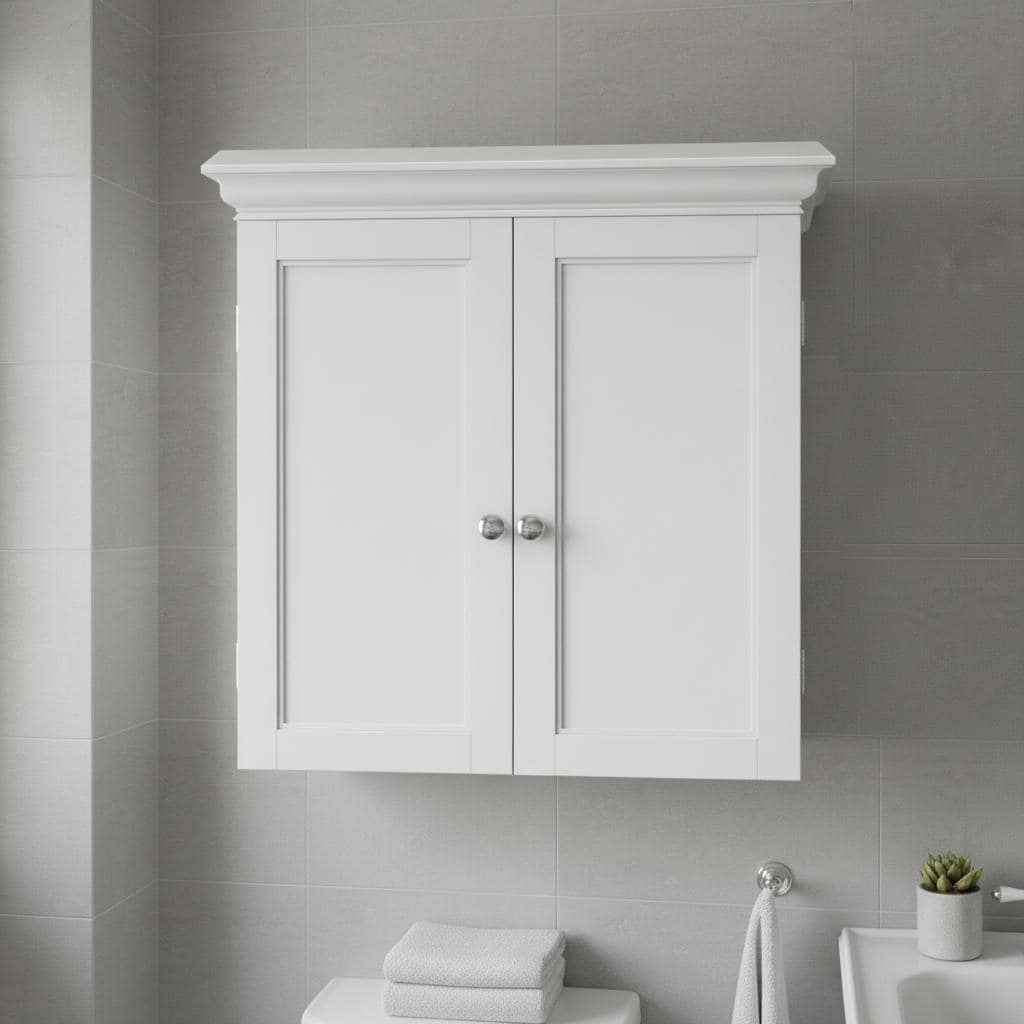 Teamson Home Stratford Removable Wall Cabinet 2 Doors, Adjustable Shelves, Crown Molding, Beveled Inlays for Bathroom Storage