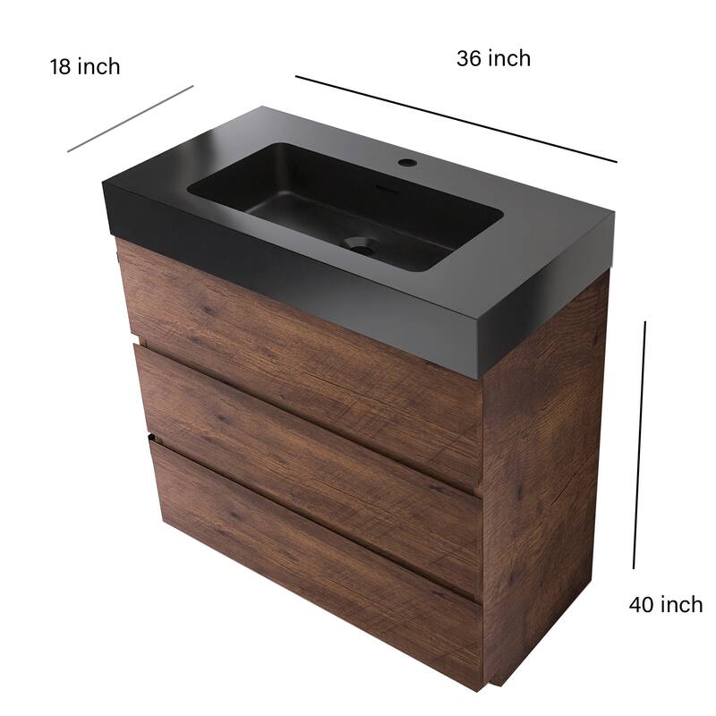 Freestanding Bathroom Vanity with Black Solid Surface Top