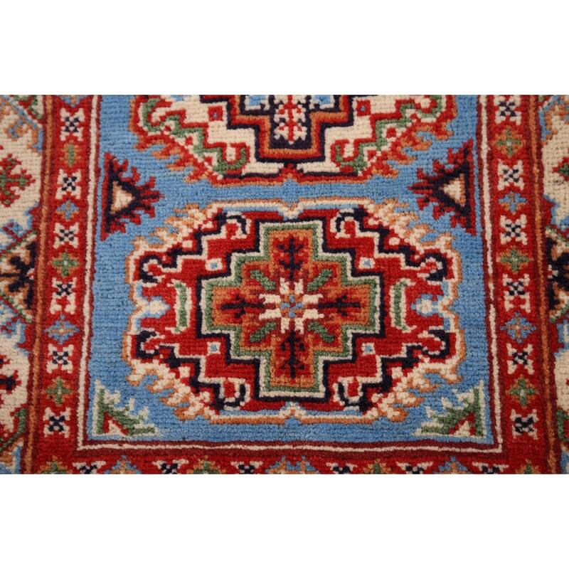 Traditional Kazak Foyer Rug Hand-Knotted Blue Wool Carpet - 2'0" x 2'9"