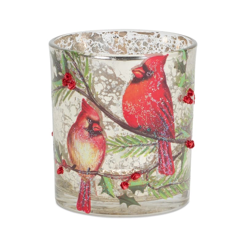 Set of 6 Red Cardinal and Bird Votive Candle Holders 3.25"