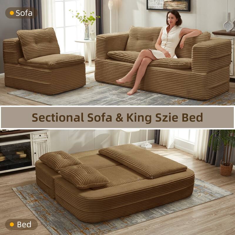 Sofa Bed With Independent Chaise Lounge And Functional Blanket,Convertible Sofa Bed,King Size Bed,Deep Seat
