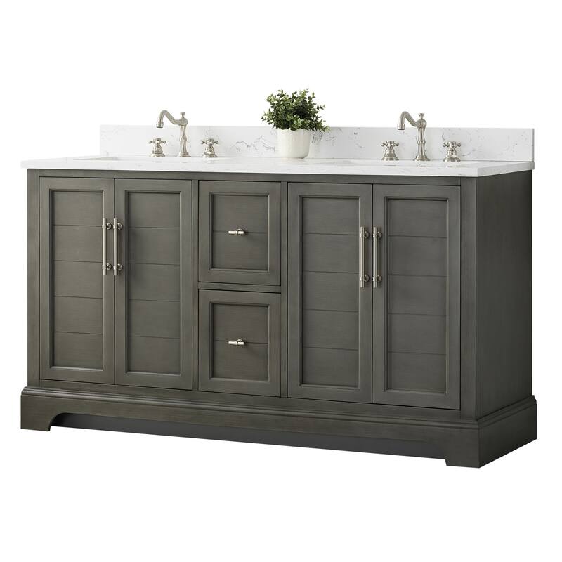 Vanity Art 60" Double Sink Bathroom Vanity with Top & Backsplash