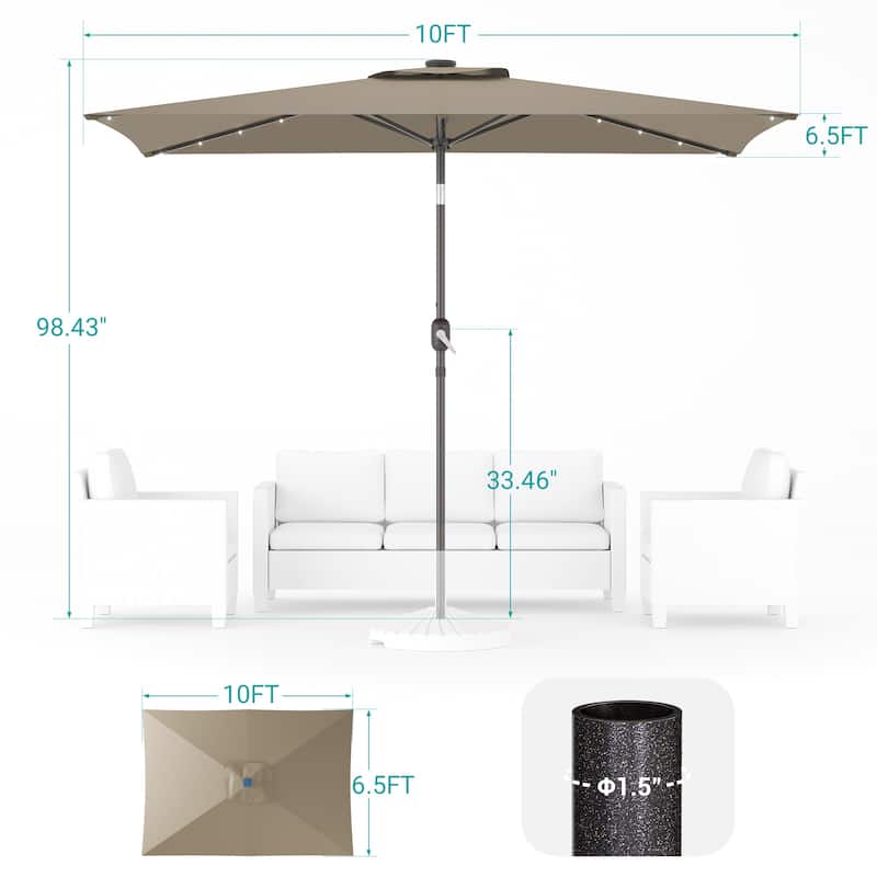 Bonosuki 10 x 6.5ft LED Patio Rectangular Umbrella Outdoor Market Umbrella Aluminium/Steel with Tilt and Crank
