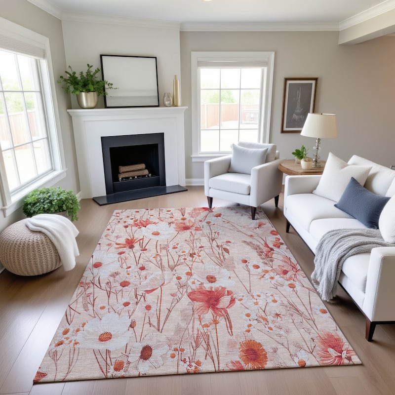 Premium Washable Super Soft Floral Mayfield Rug - Salmon - 5' x 7'6"