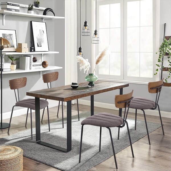 Upholstered Dining Chairs with Wood Back & Metal Legs, Set