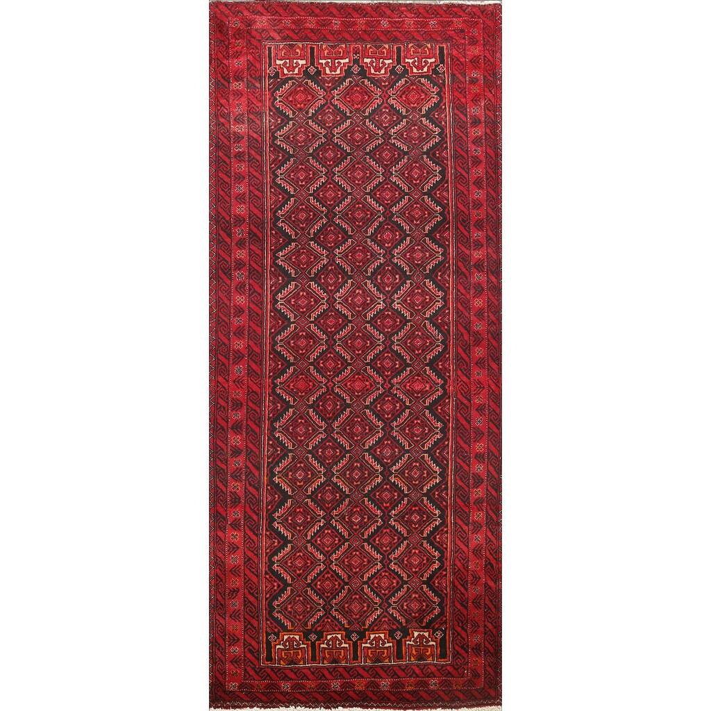 Geometric Balouch Persian Wool Area Rug Hand-knotted Foyer Carpet - 2'11" x 6'3"