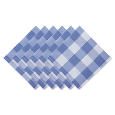 6 20"x20" Blue Cream White Buffalo Check Modern Style Napkins