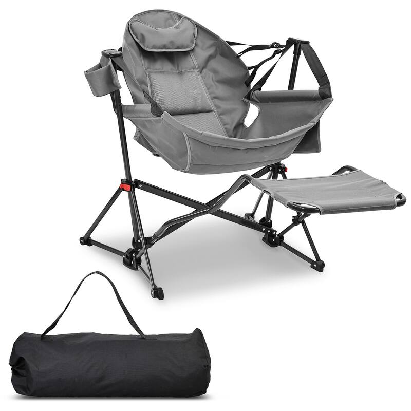 Hammock Camping Chair with Footrest, Outside Foldable Portable Rocking Chairs - Gray