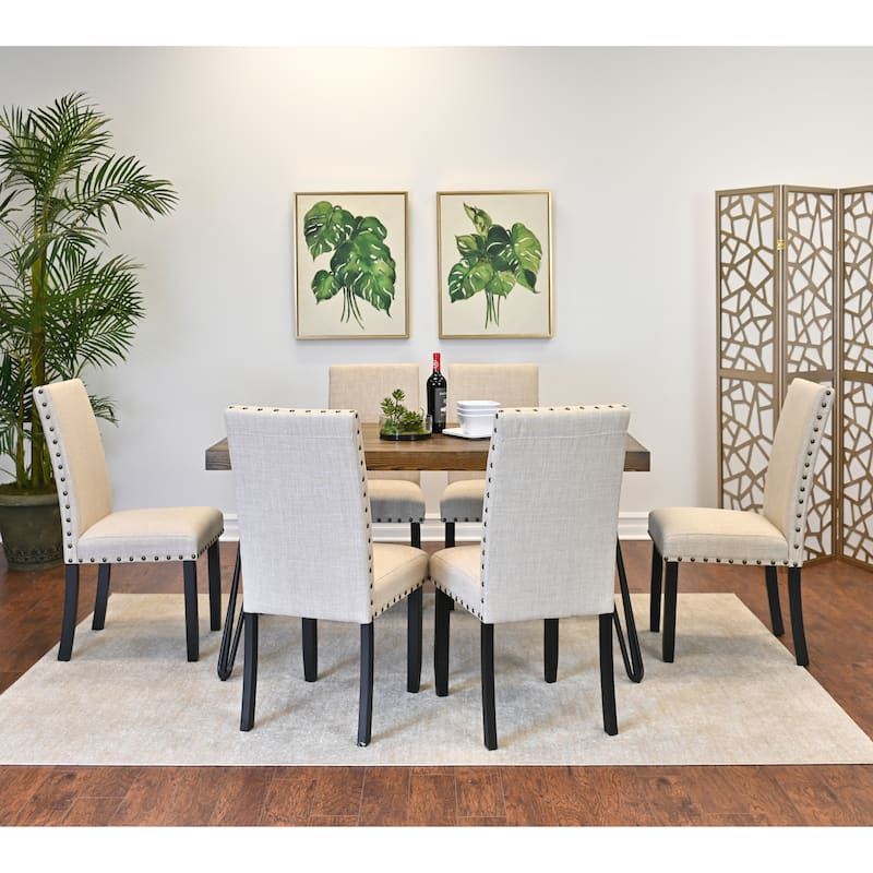 Roundhill Furniture Amisos 7-Piece Dining Set, Hairpin Dining Table with 6 Chairs - Tan