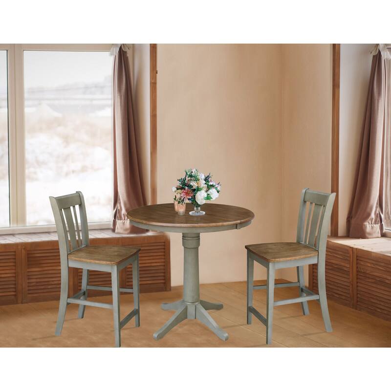 36" Round Extension Dining Table With 2 San Remo Counter Height Stools - Set of 3 Pieces
