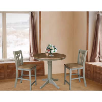 36" Round Extension Dining Table With 2 San Remo Counter Height Stools - Set of 3 Pieces