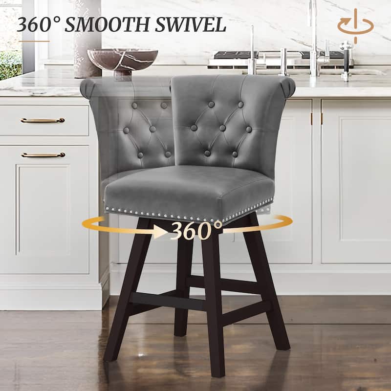 26 in. Set of 2 Bar Stools Counter Height Barstool 360° Swivel with Curved Backrest