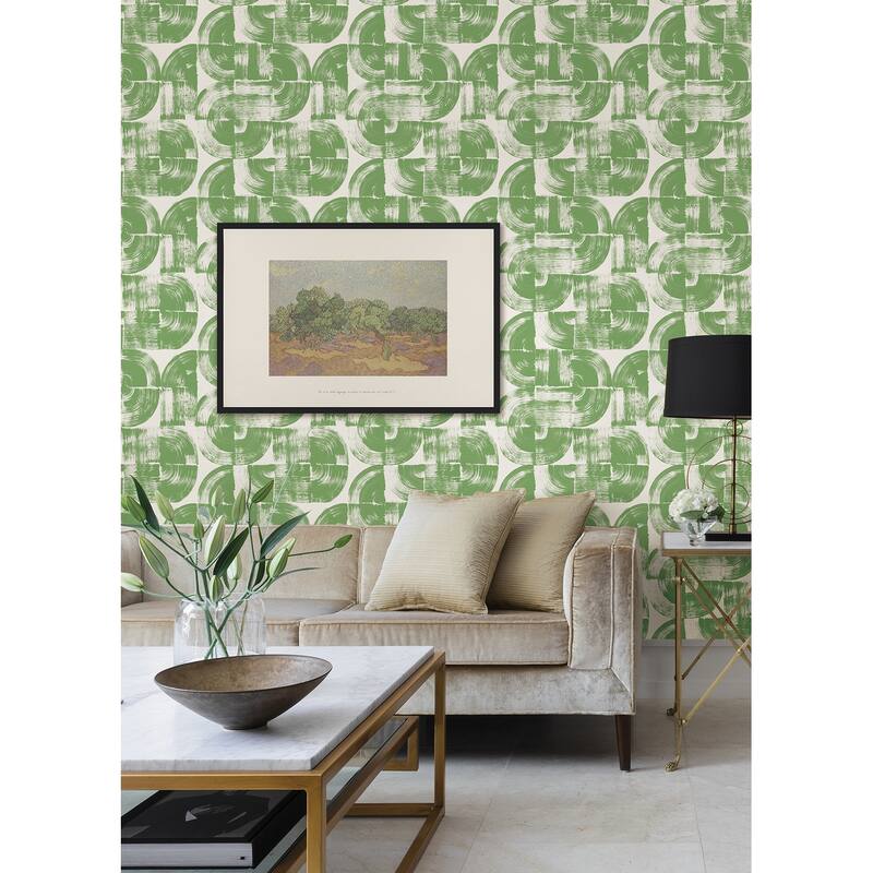 A-Street Prints Giulietta Green Painterly Geometric Wallpaper