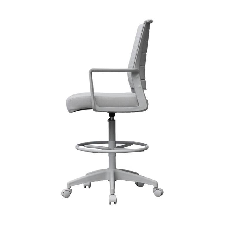 Swivel Drafting Stool, Fixed Arms, Gray Mesh Back, Chrome Footring