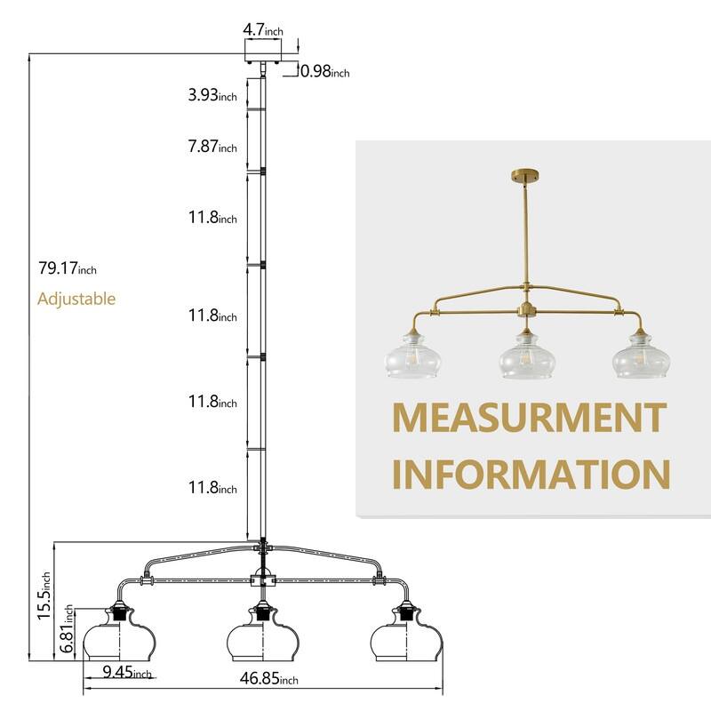 Modern Linear Chandelier Gold Chandeliers Kitchen Island Lighting with Clear Glass Shade - 3 / 4 / 5 Lights