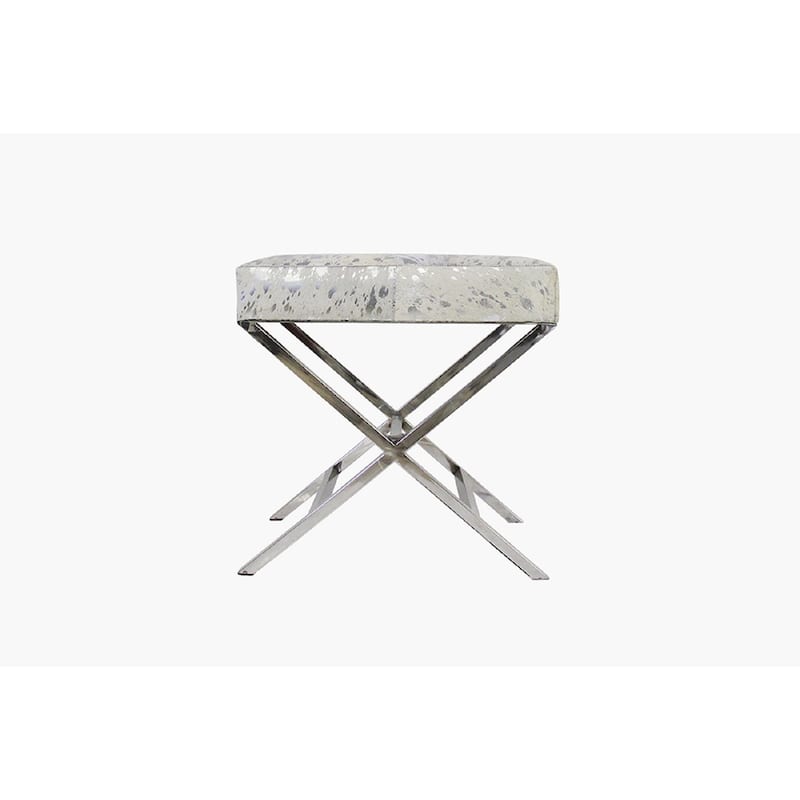Pasargad Home Forest Silver Steel and Cowhide Upholstered Bench - Silver