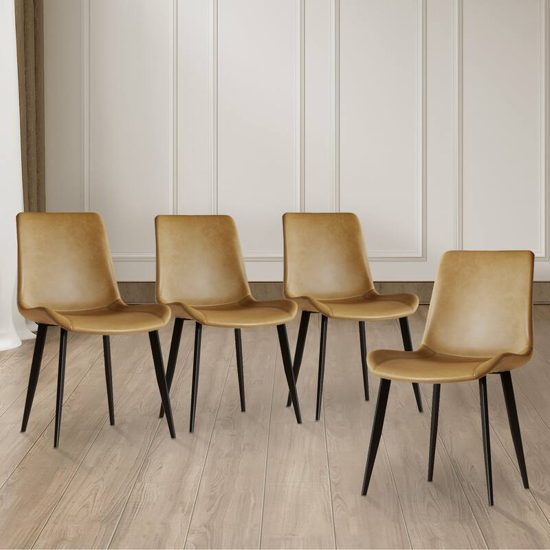 Modern Dining Chair Set Of 4 Pieces, With Floral Pu Leather Seats And Carbon Steel Legs, Suitable For Home, Restaurant