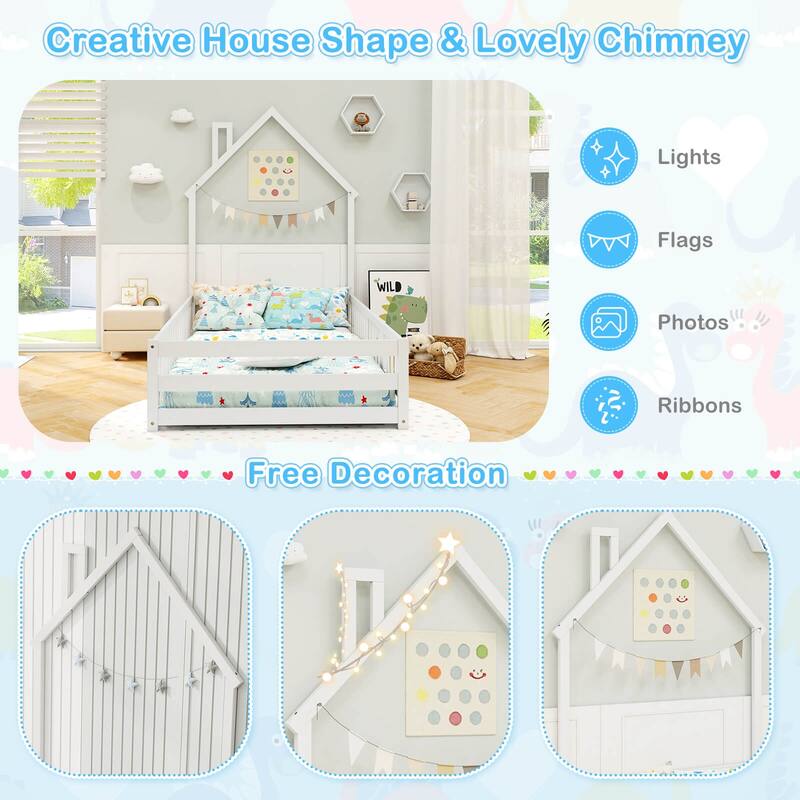 Costway Twin Size Montessori Floor Bed for Toddler with Lockable Door