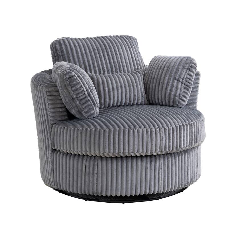 360 Degree Rotation Swivel Chair Corduroy Barrel Chair for Living Room with Pillows