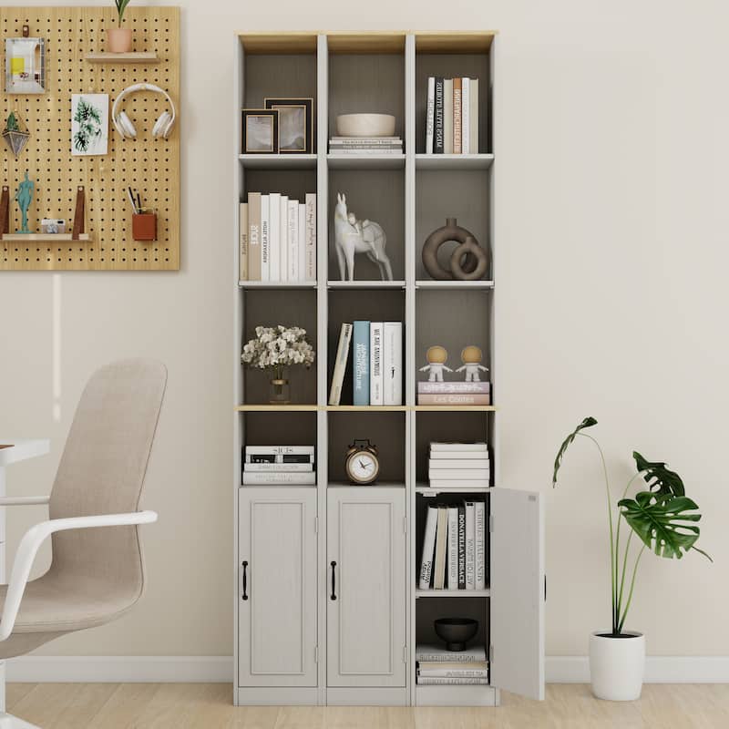 72"Tall Slim Storage Cabinet, 6-Tier Narrow Freestanding Cabinet with 1 Door and 2 Adjustable Shelves, Bookcase Display Shelves
