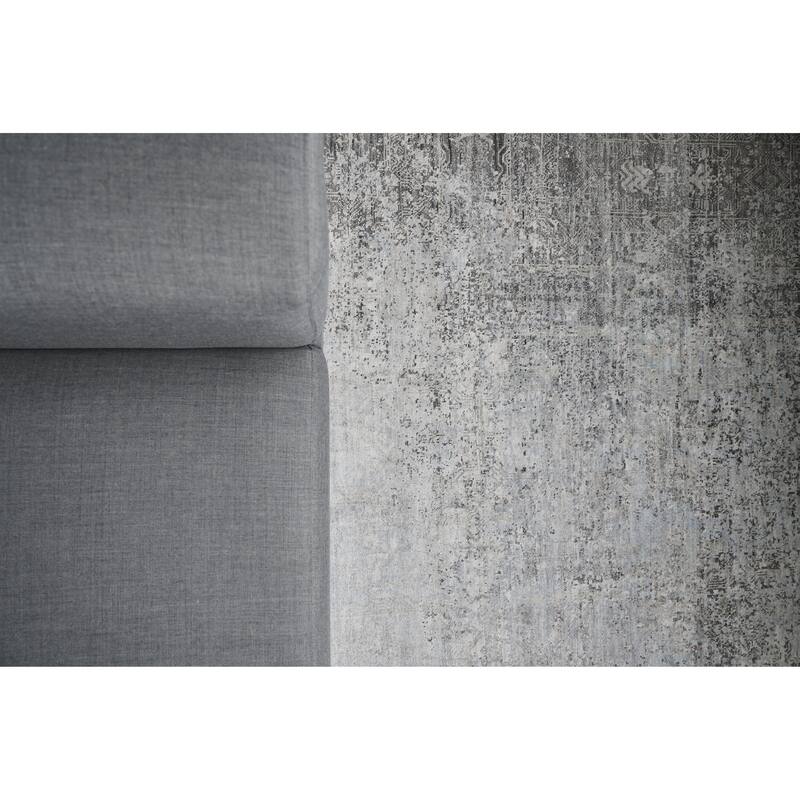 EXQUISITE RUGS Fine Pure Silk Hand-knotted Silk Ivory/Dark Grey/Multi Area Rug.