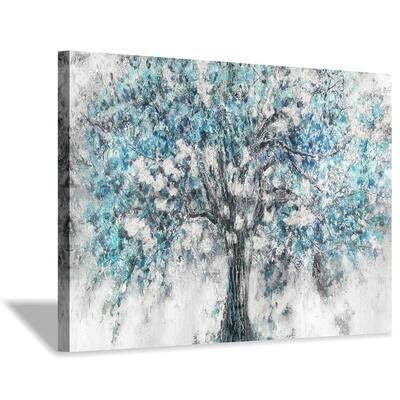 Abstract Tree Canvas Wall Art, Blue Tree Picture Painting for Bedroom