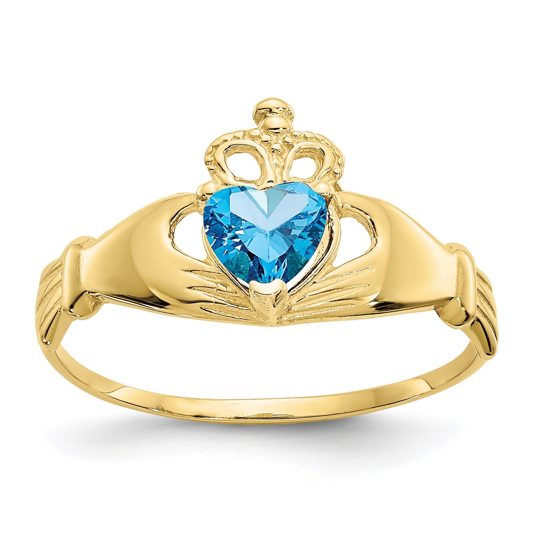 December Birthstone Claddagh With Crown Ring In White Gold