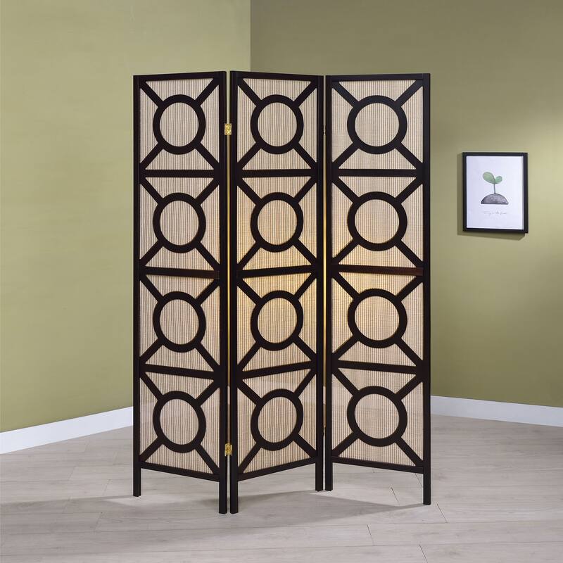 Vulcan Tan and Cappuccino 3-panel Geometric Folding Screen