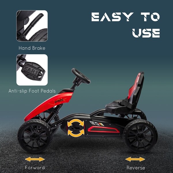 Red Kids Pedal Go Kart, Adjustable with Shock-Absorbing