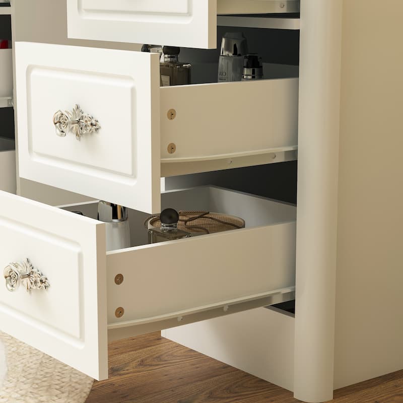 43.3"W Makeup Vanity White Vanity Desk with Hidden Storage Shelves