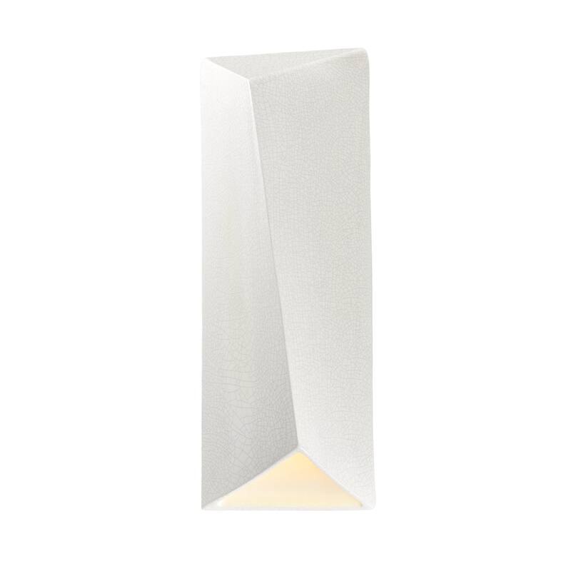 Justice Design Group Ambiance Large LED Ceramic Diagonal Rectangle Wall Sconce with Closed Top - White Crackle