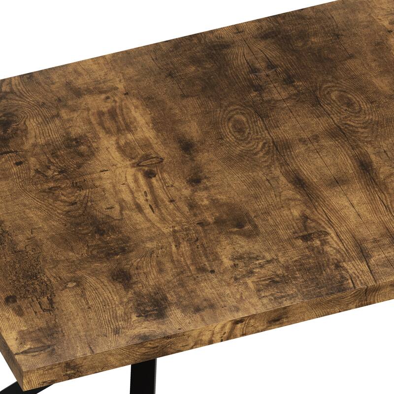 62.99"- 78.74" Rectangular Stretch Dining Table With Wooden Tabletop and Embossed Centerboard, Fine Sanded Iron Leg Base Stretch