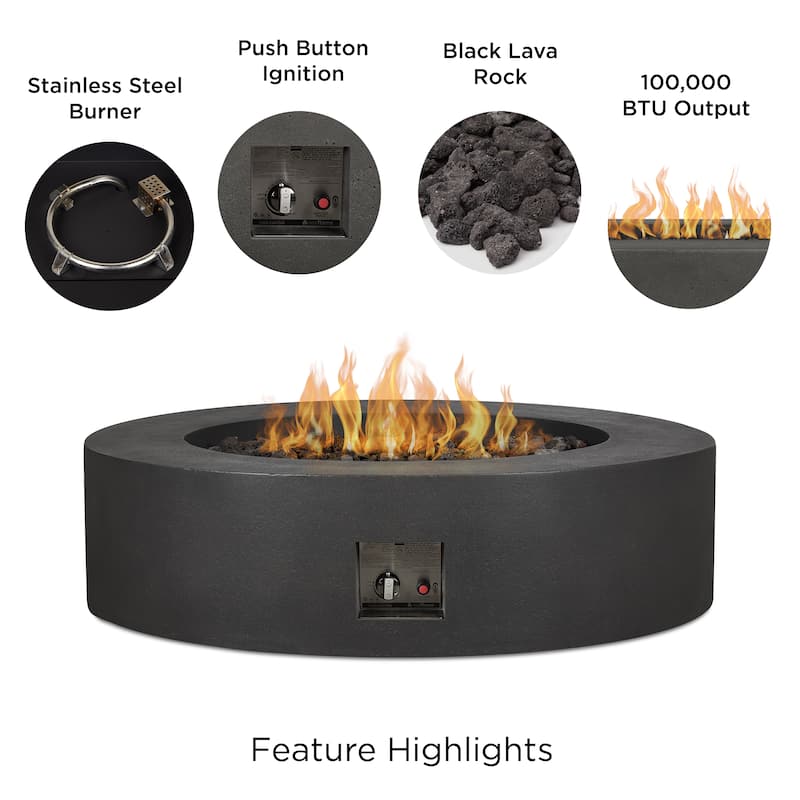 Emery 43" Round Propane Fire Table Carbon