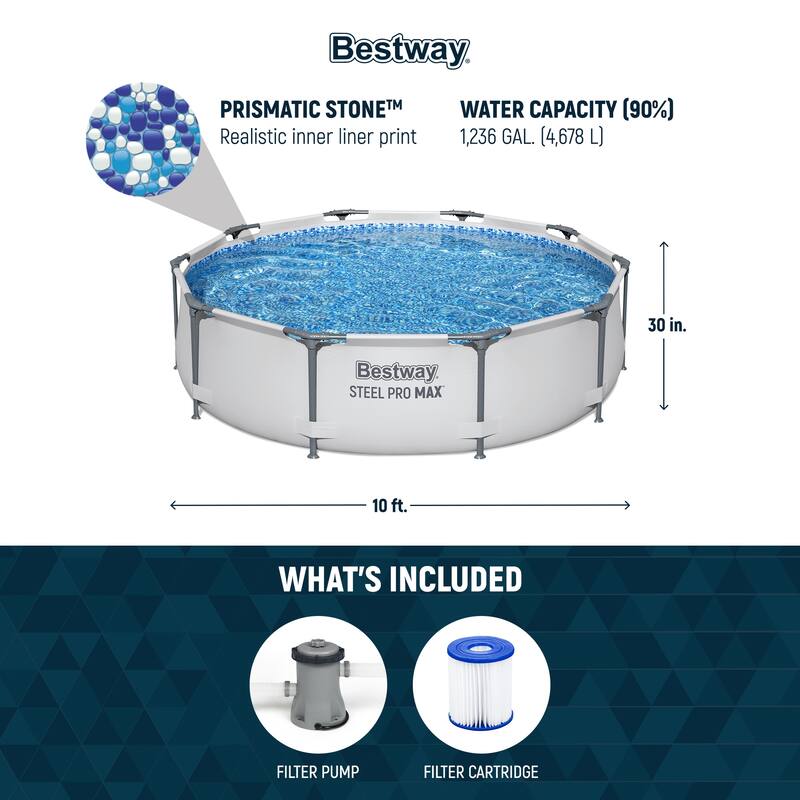 Bestway Steel Pro MAX 10'x30" Round Above Ground Outdoor Swimming Pool with Pump - 10ft. X 30in.