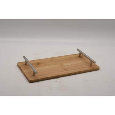 Rectangular BAMBOO TRAY with chrome finish handle