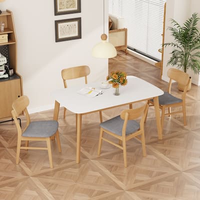 5-Piece Dining Table Set With One Solid Wood Frame Table And 4 Upholstered Solid Wood Chairs For Dining Room