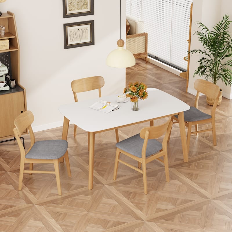 Roomfitters 5-Piece Dining Table Set with Solid Wood Frame Table and Four Upholstered Solid Wood Chairs for Dining Room - Grey+Oak