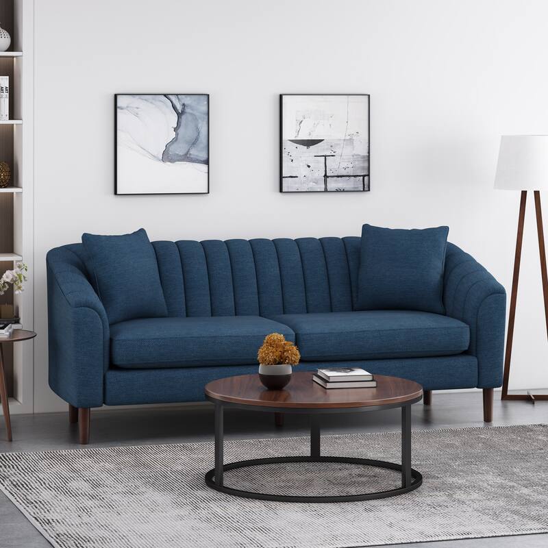 Contemporary Deep Seat Sofa with 2 Accent Pillows & Sloped Arms - Navy Blue