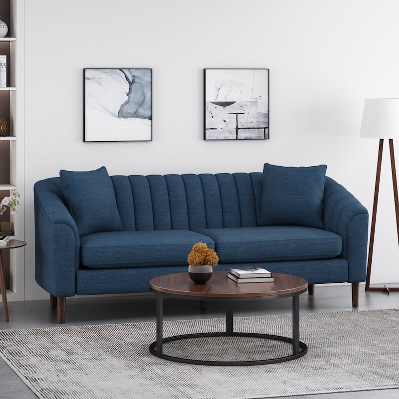 Roomfitters Modern Velvet 3-Seater Sofa with Channel Tufting and Plush Cushions for Living Room - Navy Blue