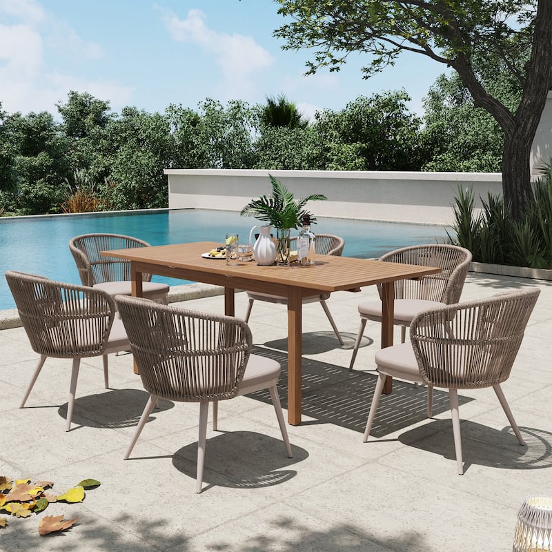 Outdoor 7-Piece Patio Dining Chair and Extendable Wood Dining Table