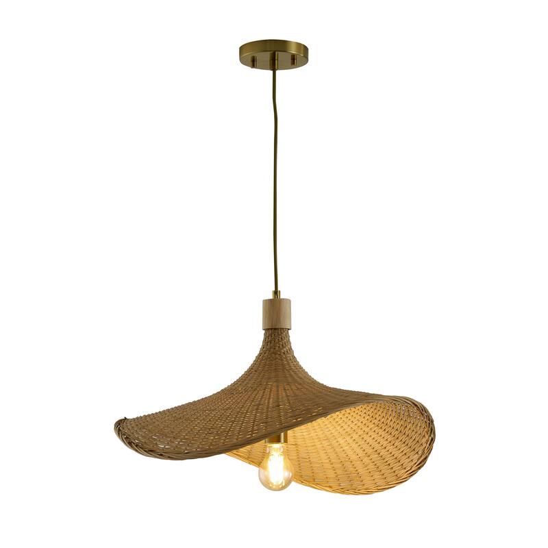 1-Light Brass Iron Pendant With A Nature Rattan Shade
