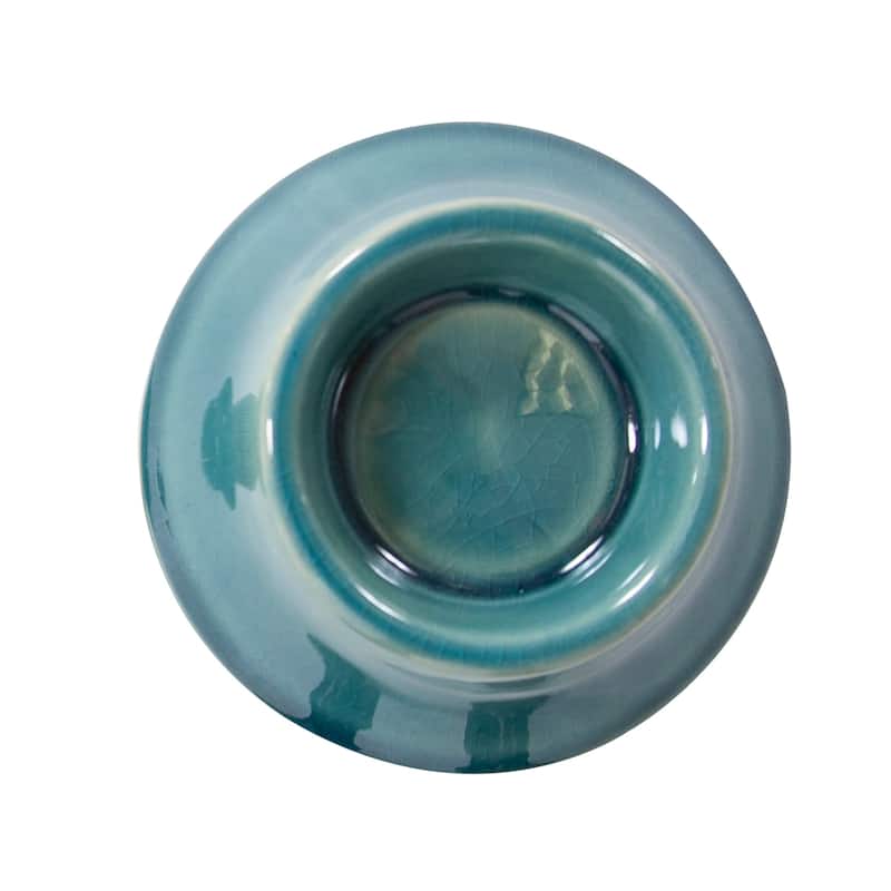 Cross Hatched Sea Blue Ceramic Candle Holder, Large - 9H x 3W x 3D