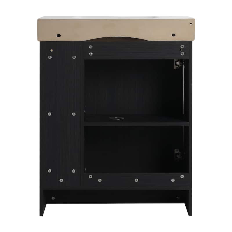 28 Inch Freestanding Bathroom Vanity Cabinet with Ceramic Sink,1 Soft Close Door and 3 Shelves