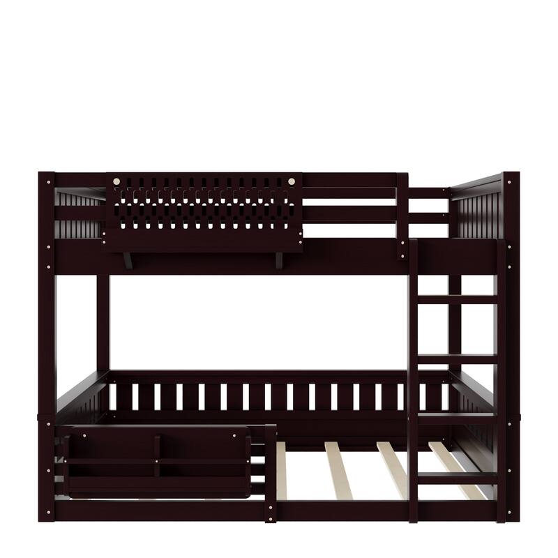 Roomfitters Queen over Queen Bunk Bed with Bookshelf and Pegboard, Solid Wood Split Frame