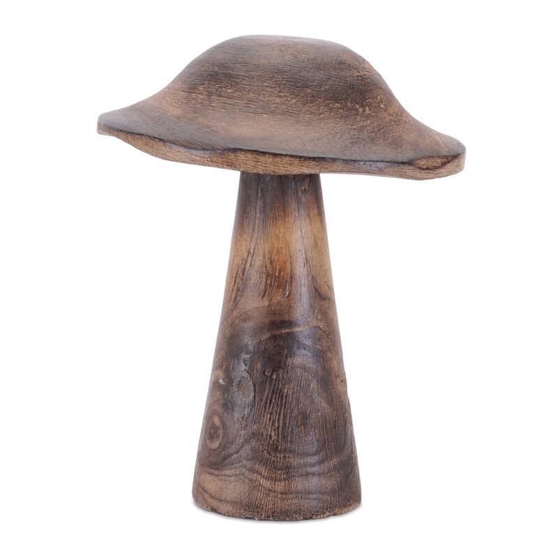 Wooden Mushroom Figurine Decorations - 6.5" - Brown - Set of 2
