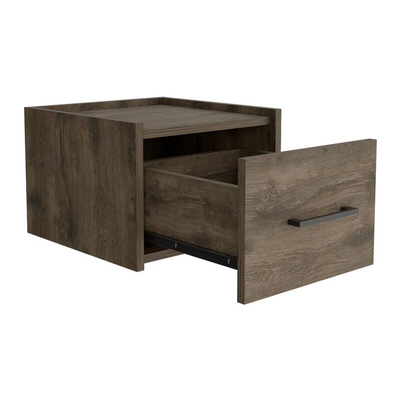 Wall-Mounted Nightstand with Drawer, Dark Brown