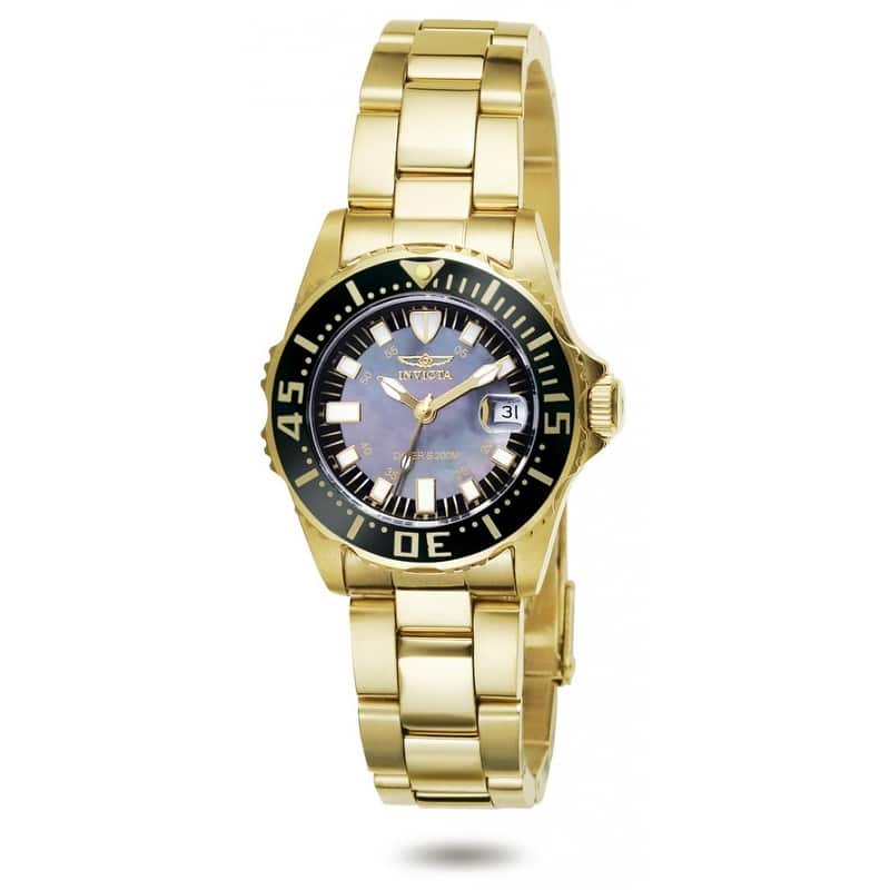 Invicta Women's 2962 Pro Diver Quartz 3 Hand Black Dial Watch - Mother of Pearl