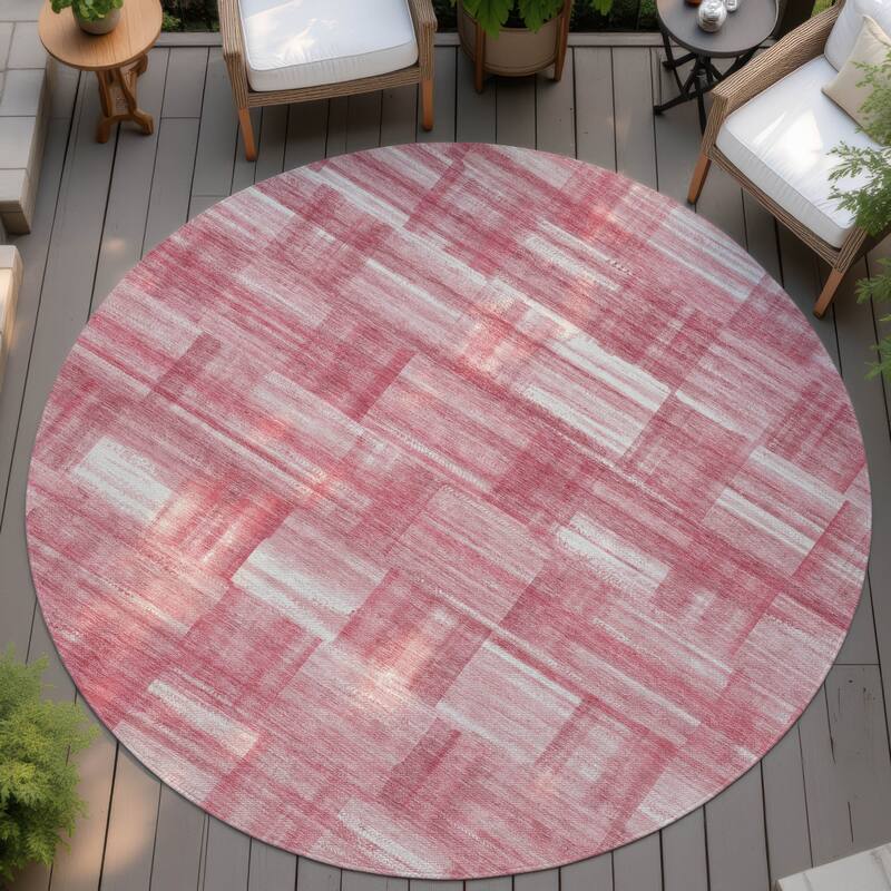 Machine Washable Indoor/ Outdoor Solid Hatches Chantille Rug - Pink - 8' x 8'